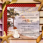 String Lights Beach Christmas Party Invitation<br><div class="desc">Christmas party invitation featuring a beach scene with palm trees and festive string lights and a sand snowman.  For all customising options,  choose "customise it". Beautiful for residents of a tropical area or for a Christmas in July celebration.</div>