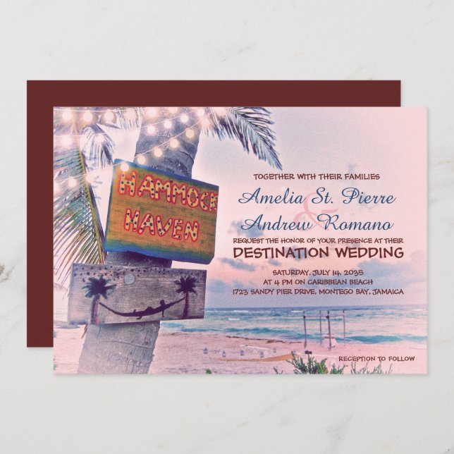 String Lights Beach Destination Wedding Invitation (Front/Back)