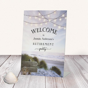 String Lights Beach Party Welcome Pedestal Sign
