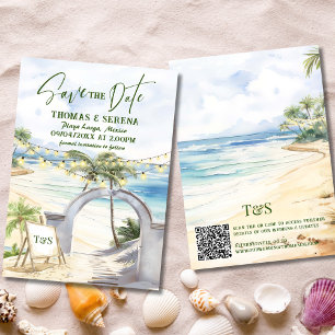 String Lights Beach QR Code Save The Date Tropical Invitation