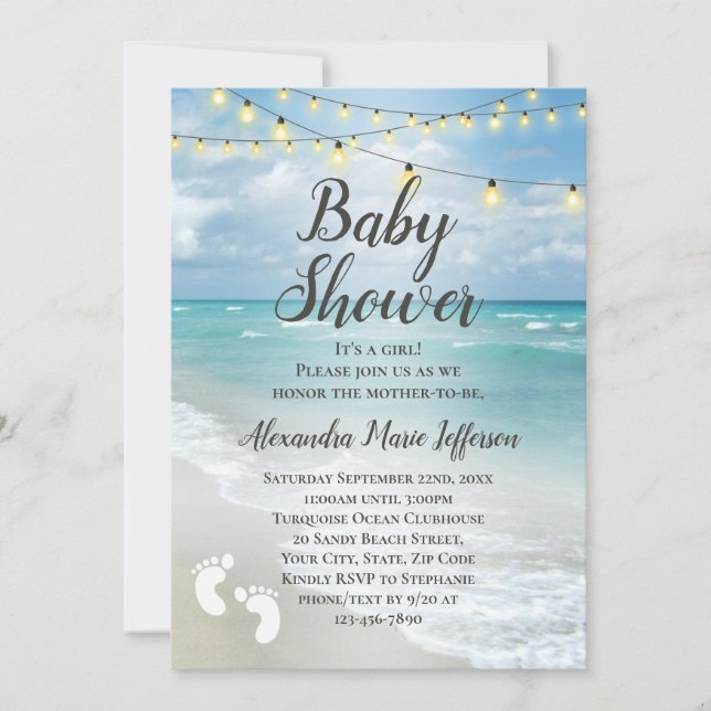 String Lights Beautiful Beach Boy Girl Baby Shower Invitation (Front)