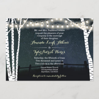 String Lights Birch Tree Wedding Invitations
