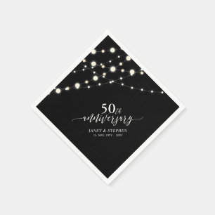 String Lights Black 50th Wedding Anniversary Napkin