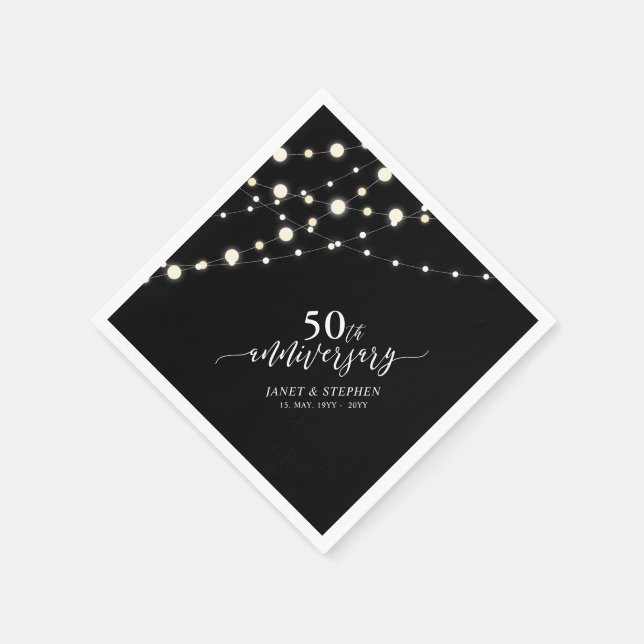 String Lights | Black 50th Wedding Anniversary Napkin (Corner)