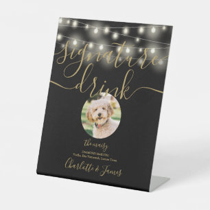 String Lights Black And Gold Pet Signature Drink  Pedestal Sign