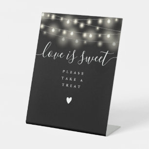 String Lights Black And White Love Is Sweet Favor Pedestal Sign
