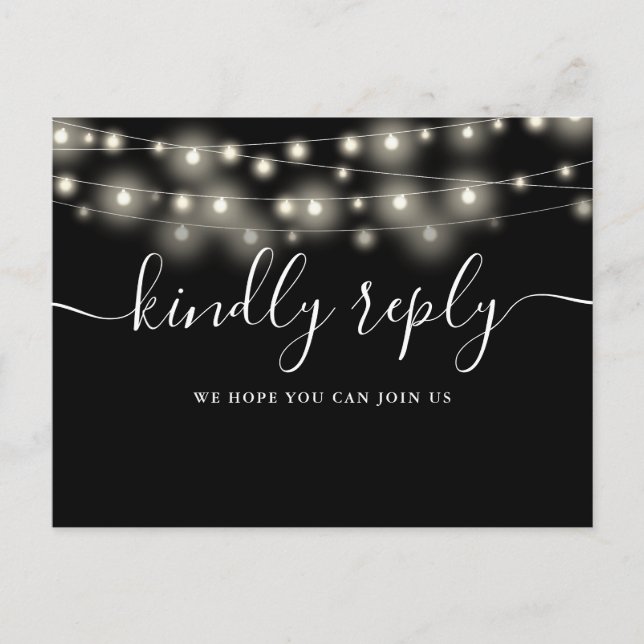 String Lights Black And White Song Request RSVP Invitation Postcard (Front)
