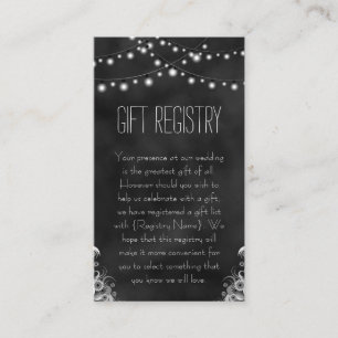 String Lights Black Chalkboard Gift Registry Enclosure Card