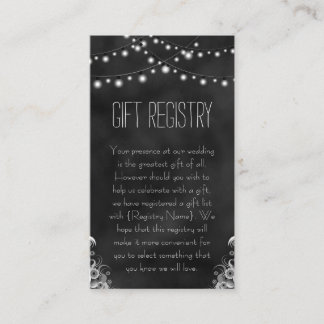 String Lights Black Chalkboard Gift Registry Enclosure Card