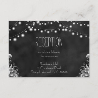 String Lights Black Chalkboard Reception Card