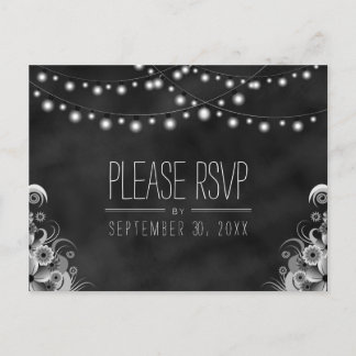 String Lights Black Chalkboard RSVP Reply Postard Invitation Postcard