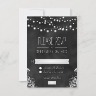 String Lights Black Chalkboard RSVP Response Card