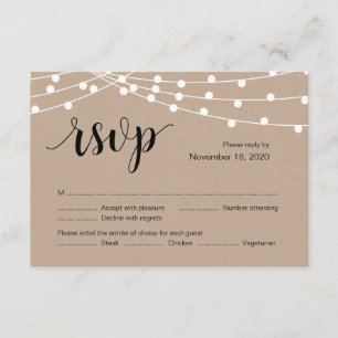 String Lights, Black font Colour, Wedding RSVP car Enclosure Card