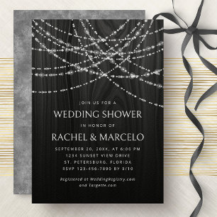 String Lights Black Rustic Couples Wedding Shower Invitation