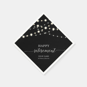 String Lights   Black & White Retirement Party Napkin