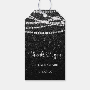 String Lights Black White Thank You Gift Tag