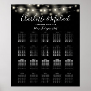 String Lights Black White Wedding Seating Chart