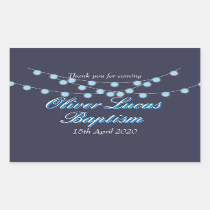 String Lights Blue Baptism Christening Favour Rectangular Sticker