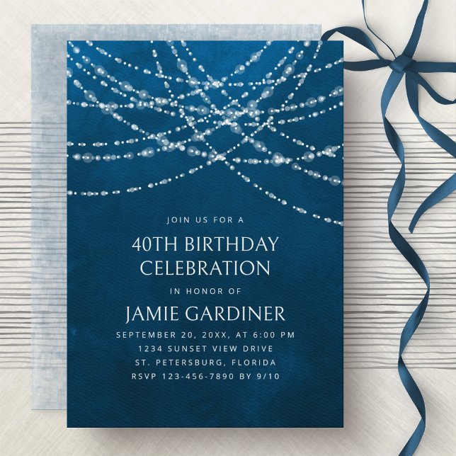 String Lights Blue Birthday Invitation (Creator Uploaded)