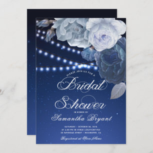 String lights Blue Elegant Bridal Shower Invitation