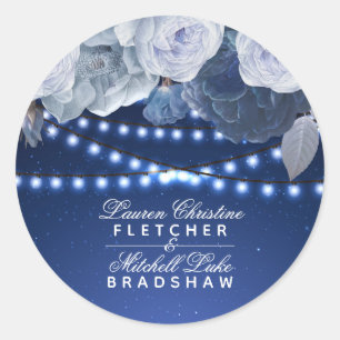 String lights Blue Elegant Wedding Classic Round Sticker