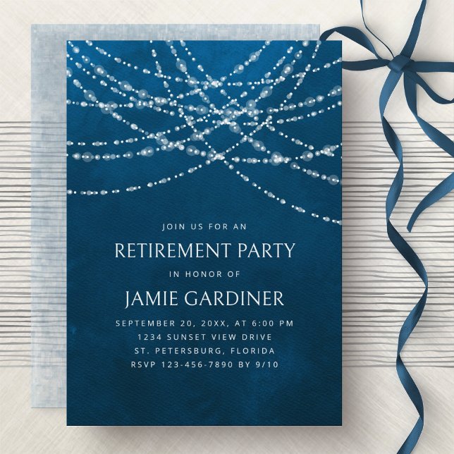 String Lights Blue Retirement Party Invitation (Creator Uploaded)