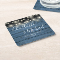 String Lights Blue Rustic Signature Script Wedding