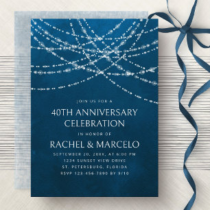 String Lights Blue Wedding Anniversary Invitation
