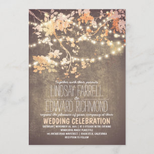 String Lights Branch Rustic Vintage Blush Wedding Invitation
