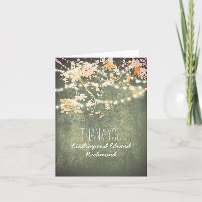String lights branches romantic thank you card (Front)