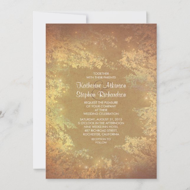 String Lights & Branches Rustic Wedding Invites (Front)