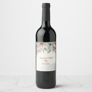 String Lights,Brush Stroke,Hearts Floral Wedding Wine Label