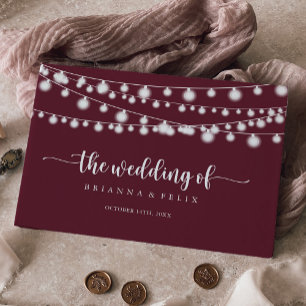 String Lights Burgundy Calligraphy Wedding Guest Book