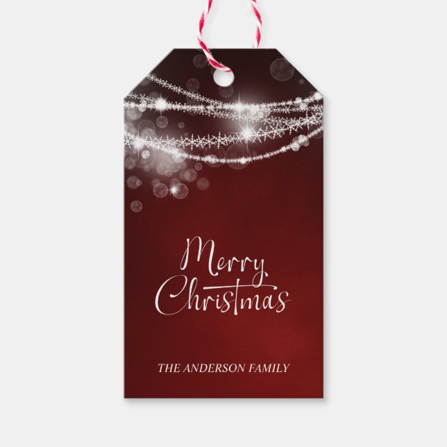 String Lights Burgundy Christmas Gift Tags (Front)