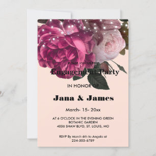 String Lights Burgundy Flowers Engagement Invitation