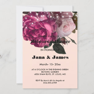 String Lights Burgundy Flowers Rehearsal Dinner Invitation
