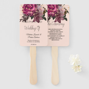 String Lights Burgundy Flowers Wedding Hand Fan