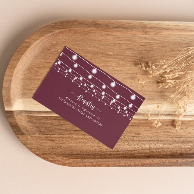 String Lights Burgundy Wedding Gift Registry   Enclosure Card (Creator Uploaded)