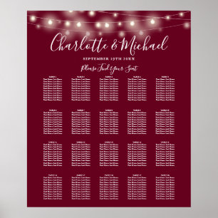 String Lights Burgundy Wedding Seating Chart