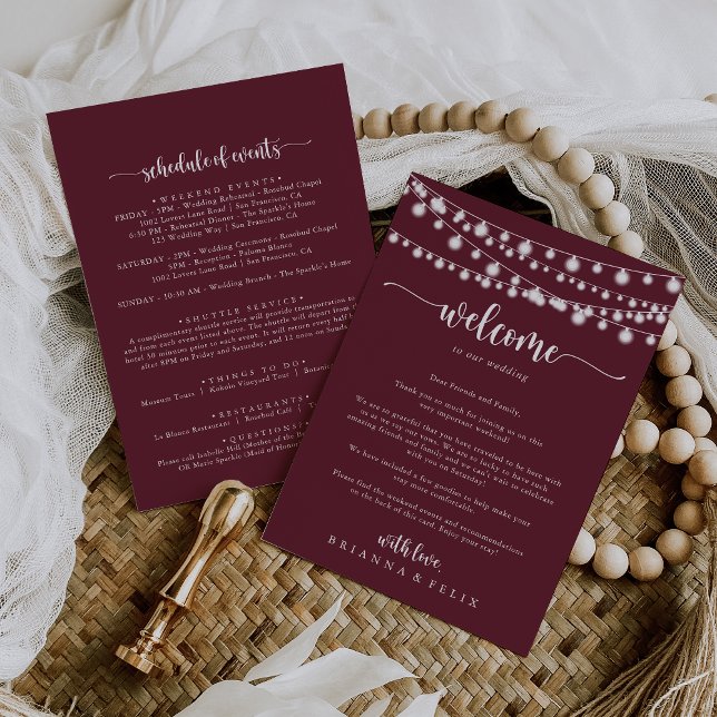 String Lights Burgundy Wedding Welcome Letter (Creator Uploaded)