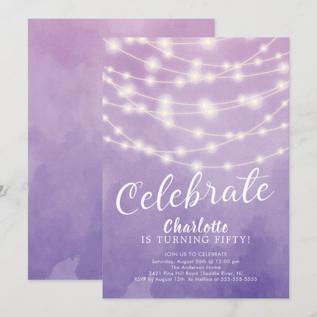String Lights Celebrate  Adult Birthday Invitation (Front/Back)