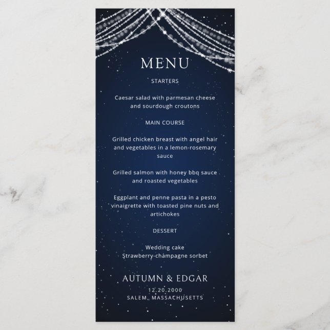 String Lights Celestial Wedding Menu (Front)
