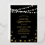 String Lights | Client Appreciation Party Logo<br><div class="desc">A simply and modern real foil invitation for your client appreciation party,  company holiday party,  or winter business events. This design features stylish string lights,   snowflakes,  and typography "Annual Client Appreciation Party" on a black background. You can add your logo,  customise all the text,  foil colour or background colour.</div>