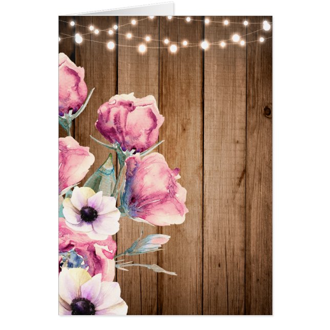String Lights & Country Flowers Rustic Barn Wood (Front)