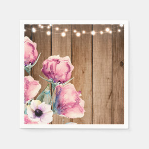 String Lights & Country Flowers Rustic Barn Wood Napkin