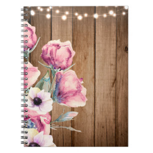 String Lights & Country Flowers Rustic Barn Wood Notebook