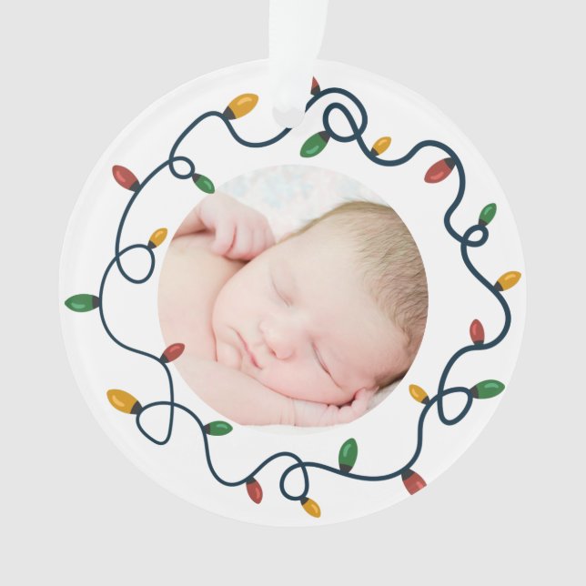 String Lights Custom Baby's First Christmas Photo Ornament (Front)