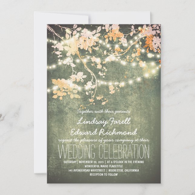String lights cute and fancy wedding invitations (Front)