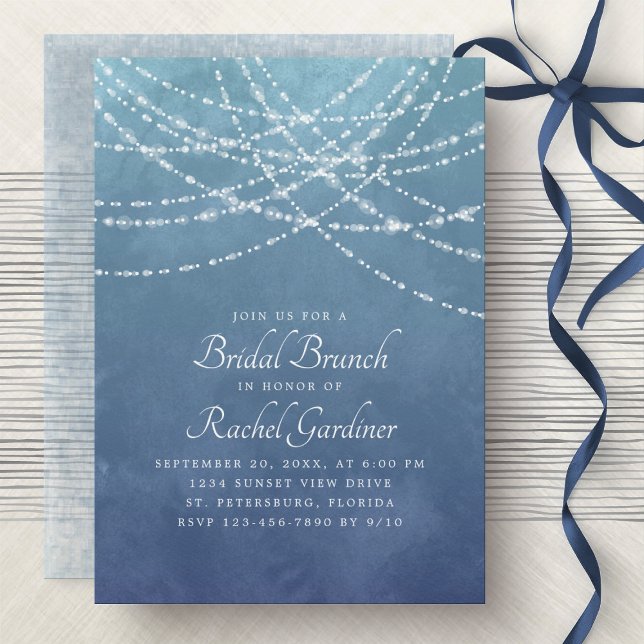 String Lights Dusty Blue Bridal Brunch Invitation (Creator Uploaded)