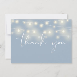 String Lights Dusty Blue Script Calligraphy Thank You Card